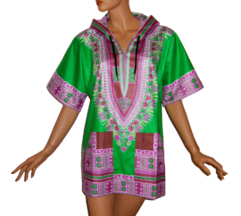 Afrikaanse dashiki hoodie GREEN | Vlisco ANGELINA | unisex | maat L