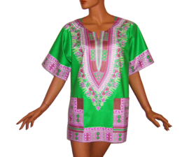 Afrikaans dashiki shirt  GREEN | Vlisco ANGELINA | unisex