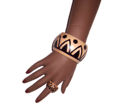 HOUTEN armband + ring set MAKIRA | handbeschilderd cherry wood | bangle maat L = 21 cm