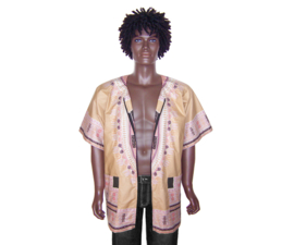Dashiki vest/shirt met rits KHAKI Vlisco ANGELINA | unisex