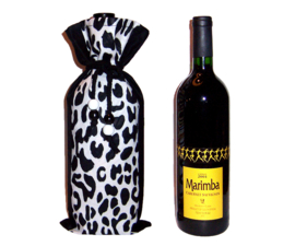 LEOPARD BLACK & WHITE wijntas met luipaard print  | african wine bag | met koord en houten kralen