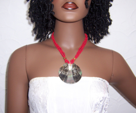 SCHELP ketting met PARELMOER hanger koraalrood | Ibiza style