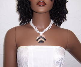 SCHELP ketting met PARELMOER hanger wit #3 | Boho - Ibiza style