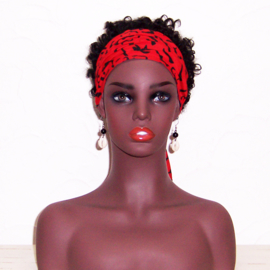 Sjaaltje LEOPARD RED | afrikaans haarbandje | polyester 103 x 20 cm