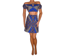 Afrikaans setje BADU = wikkelrok + off-shoulder crop top | maat S/M