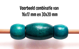 HOUTEN KRALEN 16x17 mm CYAAN | groot rijggat 7 mm | 4 stuks