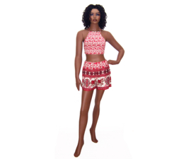 STRAND SETJE top + short | rood met bloemenprint | maat 38