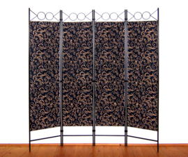 Exotisch kamerscherm BATIK BlueBlack | Indonesian room divider 4-delig | 180 cm x 160 cm