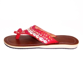 African COWRY slippers RED met schelpjes | hippie Ibiza | 36 t/m 39