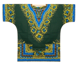 Afrikaans dashiki shirt  GREEN-FLOWERS | Vlisco JAVA | unisex