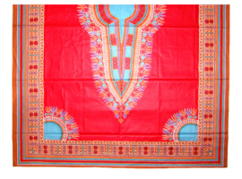 Dashiki stof CORAL RED | ANGELINA Java Prints van VLISCO | 2 yards = 1 dashiki patroon