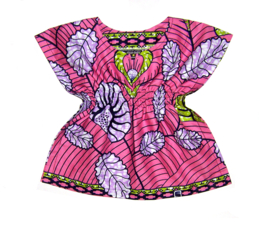 Dashiki jurkje BABY ROZE met elastische taille | African Super-Wax | maat XS/80 = 12 maanden