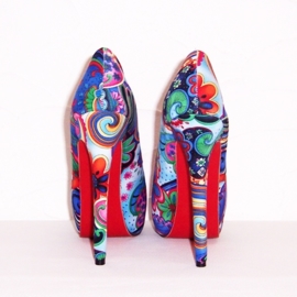 Flower Power pumps | hippie bloemenprint | maat 37 blauw (#1)