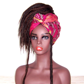Afrikaanse hoofddoek - headwrap THANDIWE | African wax print met gouden opdruk - 180 x 56 cm
