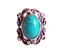 RING TURQUOISE #11 tibetaans zilver met turquoise steen