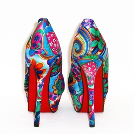 Flower Power pumps | hippie bloemenprint | maat 39 blauw (#1)