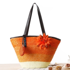 STRANDTAS BLOEM oranje | zomerse shopper van stro