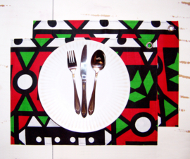 Afrikaanse PLACEMATS Samakaka rood-groen | set van 2 | african wax print  | 32,5 x 45 cm | 100% katoen Ankara stof