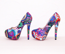 Flower Power pumps | hippie bloemenprint | maat 37 blauw (#2)