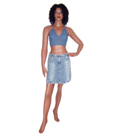Gehaakt topje DENIM van katoen | Ibiza gypsy style | maat 36/38