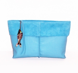 CARIBBEAN BLUE exotische leren-suède clutch / avondtasje