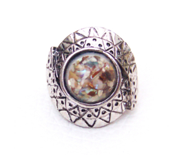 RING ABALONE #7 tibetaans zilver met abalone schelp | verstelbaar