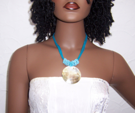SCHELP ketting met PARELMOER hanger blauw | Hippie - Ibiza style