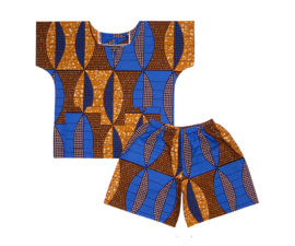 Dashiki set kleuter unisex JABARI | shirt + short | afrikaanse Wax Block print | maat L = 5-6 jaar