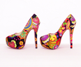 Flower Power pumps | hippie bloemenprint | maat 38 zwart (#3)