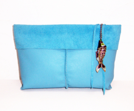 CARIBBEAN BLUE exotische leren-suède clutch / avondtasje