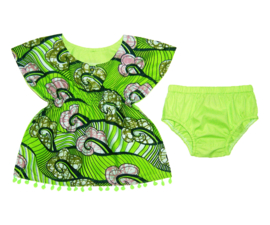 Dashiki setje BABY GIRL GREEN | jurkje + luierbroekje | Vlisco Super-Wax | maat 62/68 = 3-6 mnd