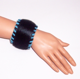 ZHENGA leren bohemian armband koeienhuid zwart turquoise size M