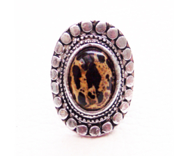 RING BRUIN #4 tibetaans zilver met bruine steen | verstelbaar