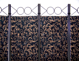 Exotisch kamerscherm BATIK BlueBlack | Indonesian room divider 4-delig | 180 cm x 160 cm