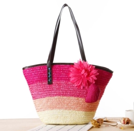 STRANDTAS BLOEM roze | zomerse shopper van stro