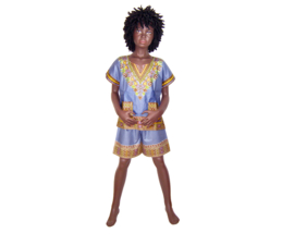 Afrikaanse dashiki set LILA | shirt + short | Vlisco ANGELINA | unisex maat L = 6-8 jaar