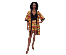 African KIMONO JACKET + SHORTS set EYES | afrikaanse wax print | M