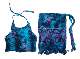 BATIK strand setje Blue | wikkelrokje + topje | kleuter maat L = 5-6 jaar