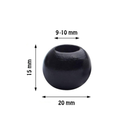HOUTEN KRALEN 20 mm zwart | groot rijggat 10 mm | 2 stuks