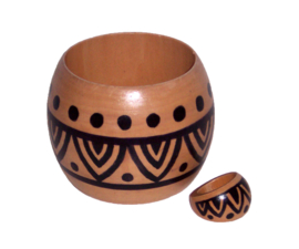 HOUTEN armband + ring set ODETTE | handbeschilderd cherry wood | bangle maat M = 20 cm
