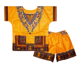 African dashiki set YELLOW GOLD | shirt + short | Vlisco ANGELINA | unisex maat L = 6-8 jaar