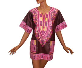 Afrikaans dashiki shirt  BROWN | Vlisco ANGELINA | unisex