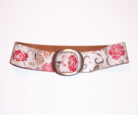 Riem flower WHITE | Vintage look lederen heupriem | maat 85