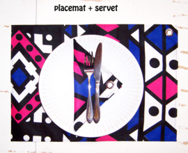 Afrikaanse PLACEMATS Samakaka blauw-roze | set van 2 | african wax print  | 32,5 x 45 cm | katoen