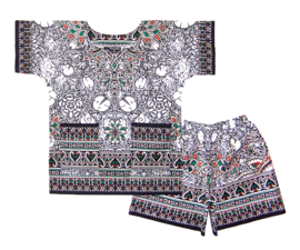 Afrikaanse dashiki set WHITE | shirt + short | unisex | kinderen maat L = 6-8 jaar