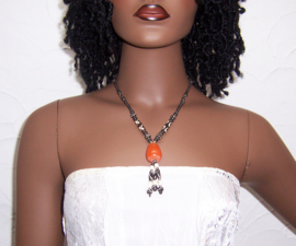 MUDCLOTH ketting | African mudcloth batik beads | oranje