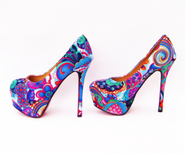 Flower Power pumps | hippie bloemenprint | maat 39 blauw (#2)