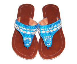 African COWRY slippers BLUE met schelpjes | hippie Ibiza | 36 t/m 39