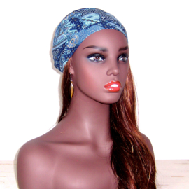 Java print hoofddoek - headwrap BLUE | Hollandais Batik 100% katoen - 150 x 47 cm