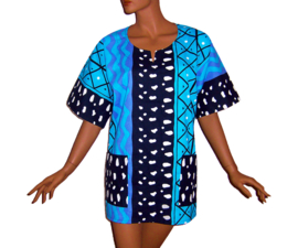 Afrikaans dashiki shirt MUD CLOTH print MALI blue | unisex